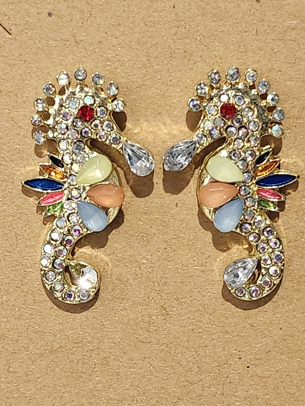 Multicolor Crystal Seahorse Stud Earrings